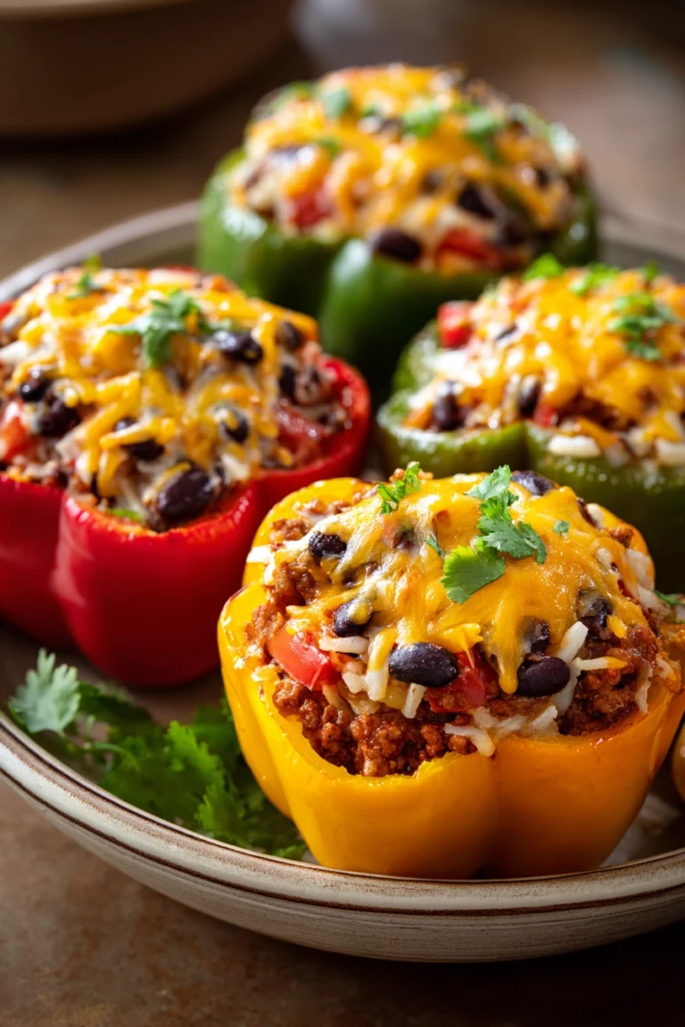 Close-up of vibrant Mexican stuffed peppers with a clean background