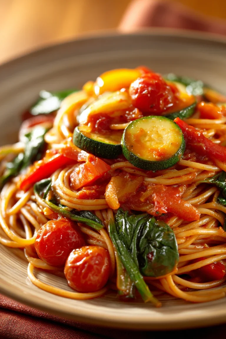 Close-up of a low calorie pasta dinner with creamy sauce and herbs