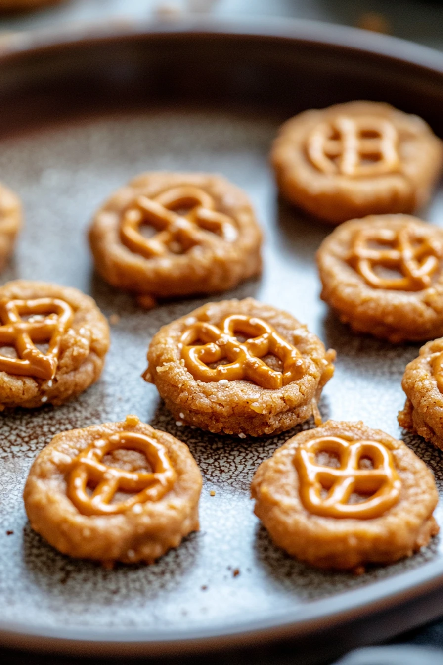 Close-up of peanut butter cookie pretzel bites with a clean background
