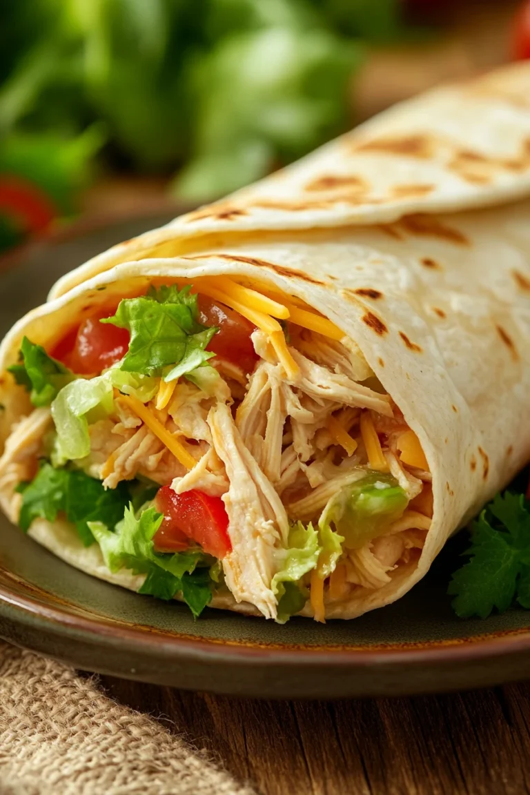 Close-up of shredded chicken wraps with a clean background, perfect for freezer storage.