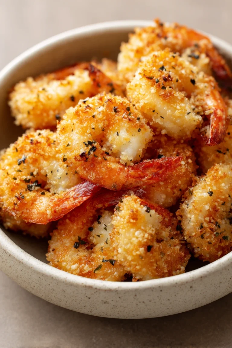 Close-up of shrimp cooked in a ninja air fryer with a clean, bright background.