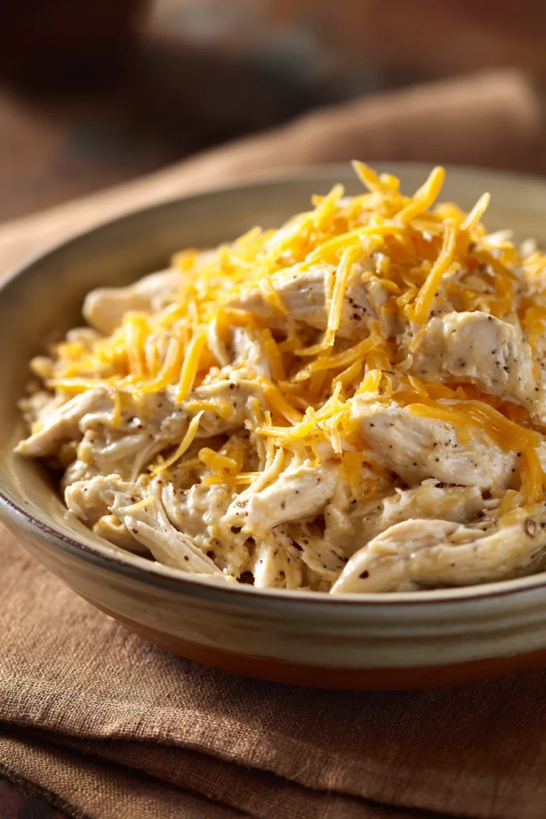 Close-up of slow cooker chicken ranch dish with creamy sauce and herbs