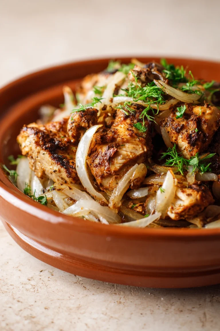 Close-up of slow cooker chicken shawarma with bright, warm lighting and clean background.