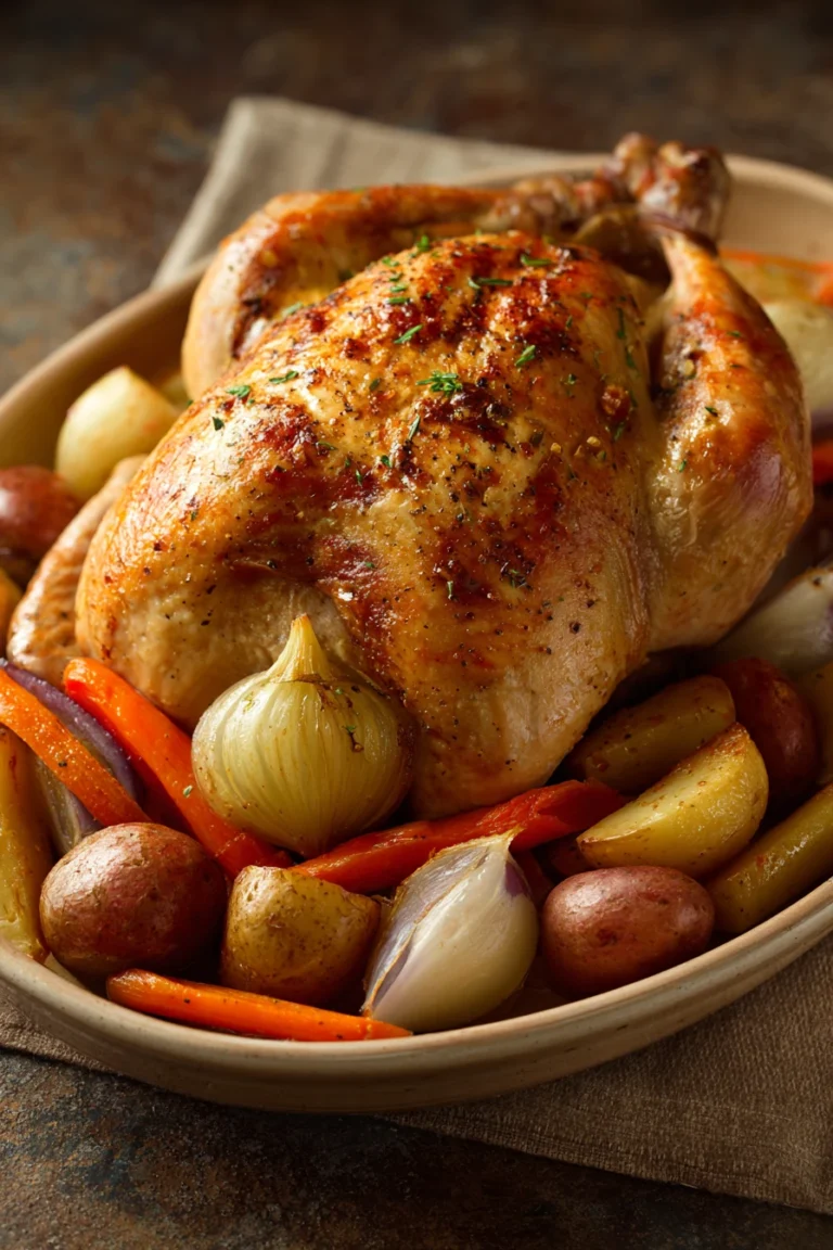 Close-up of a turkey dinner with golden-brown turkey, mashed potatoes, and vegetables.