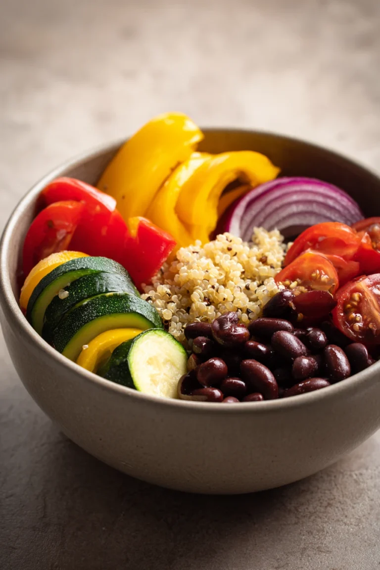 Close-up of a colorful vegetarian salad with fresh vegetables, perfect for meal prep