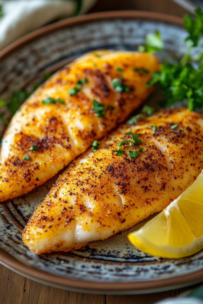 Close-up of air fryer frozen tilapia loins with a clean background