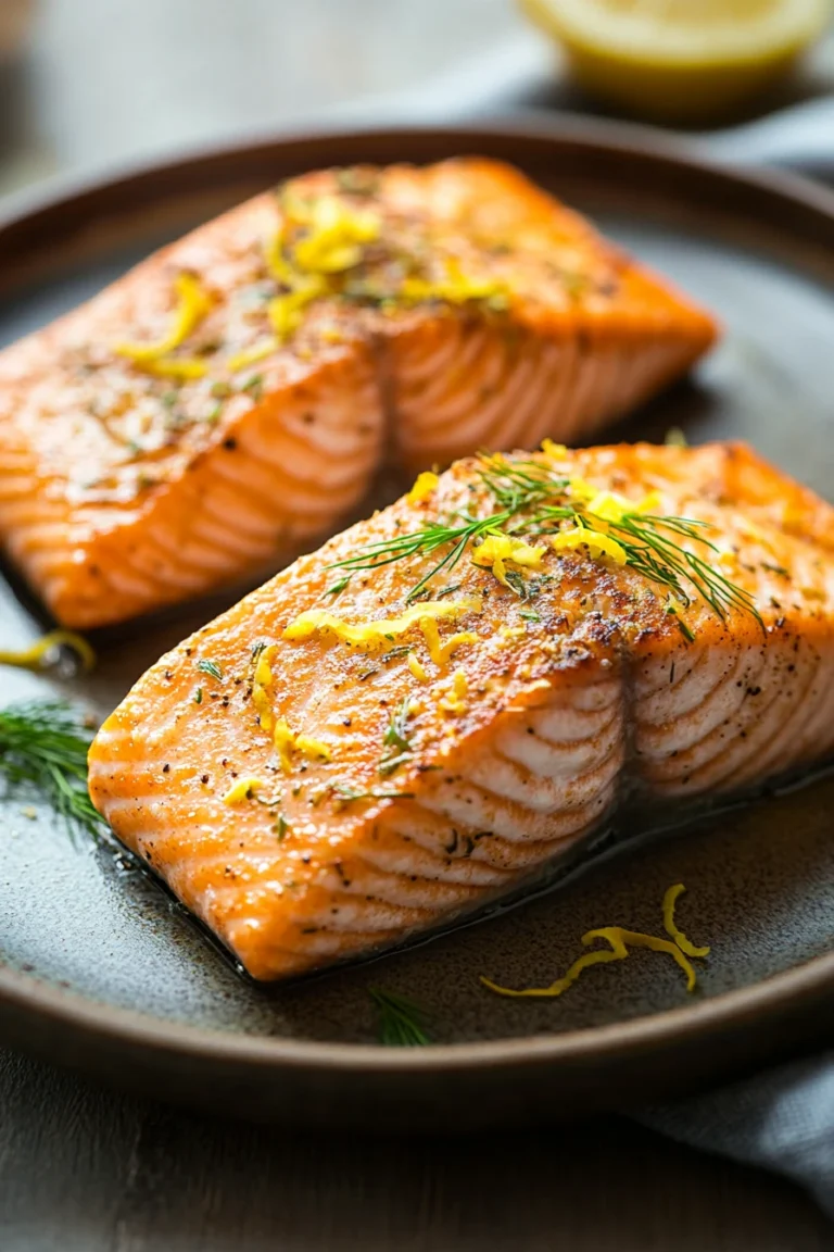 Close-up of air fryer salmon with a low sodium glaze on a white plate