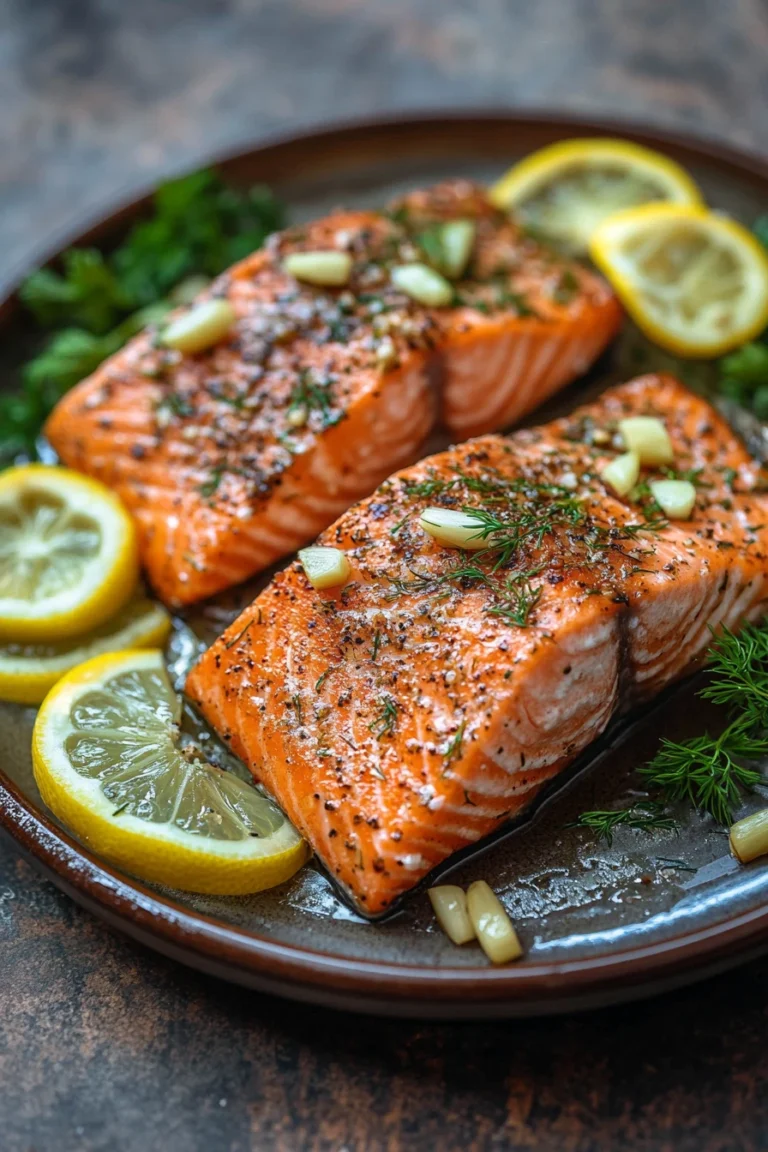 Close-up of air fryer salmon in tin foil with bright, natural lighting