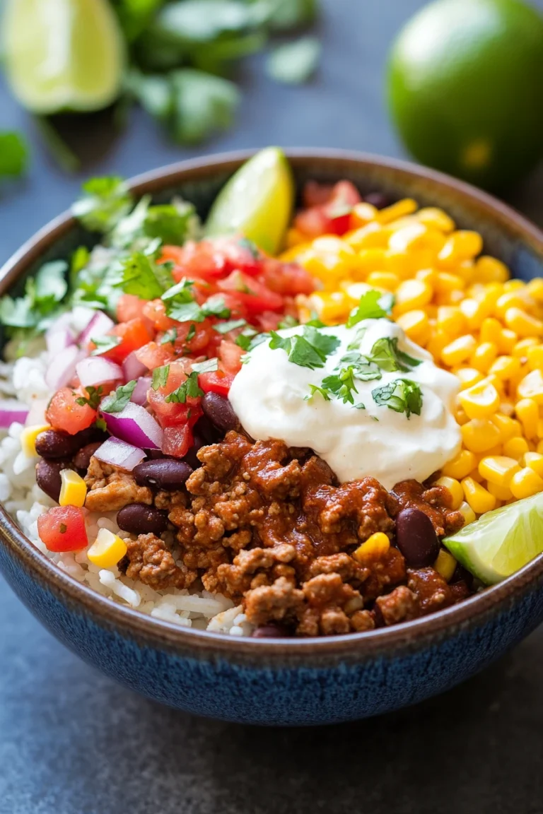 Close-up of beef and chicken burrito bowls with fresh ingredients and vibrant colors