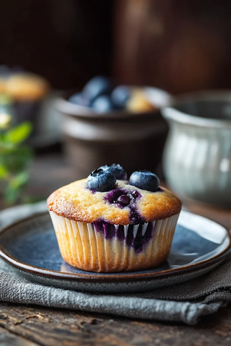 Close-up of a blueberry muffin with greek yogurt on a clean white background.