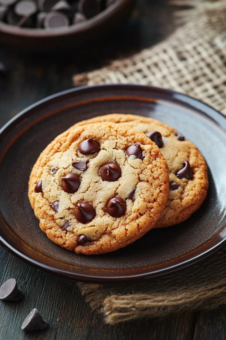 Close-up of a chewy cookie with a golden-brown texture and crisp edges.