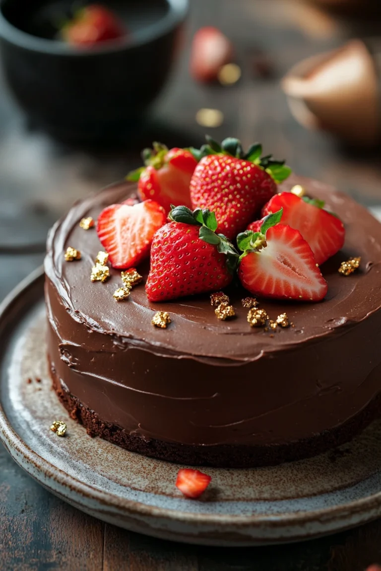 Close-up of a chocolate cake with a Korean aesthetic, featuring rich textures and a minimal background.