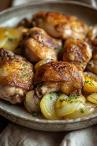 Close-up of cut up chicken in slow cooker with bright lighting and sharp textures