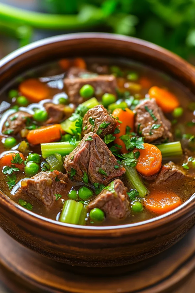 Close-up of a hearty beef dish in a crockpot with rich textures and warm lighting.