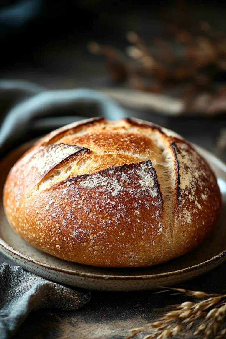 Close-up of freshly baked Italian bread with a golden crust on a wooden board.