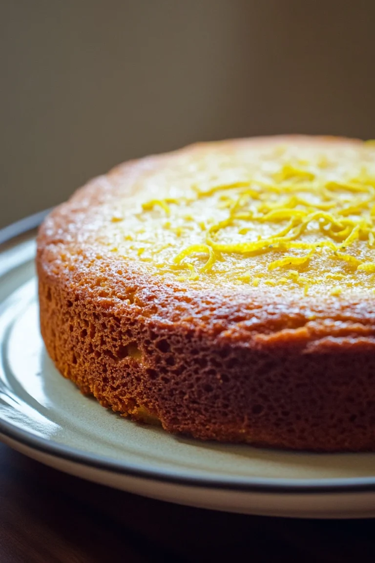 Close-up of a lemon cake with a light glaze, showcasing its texture and color.