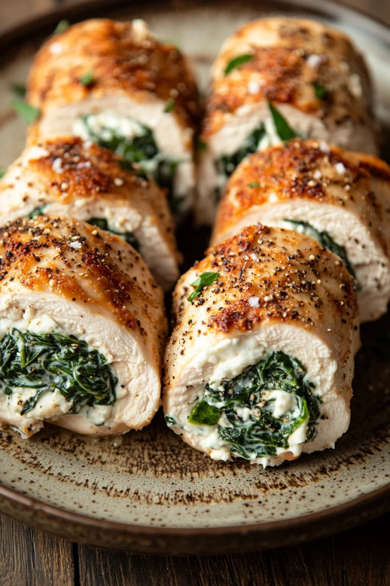 Close-up of low calorie chicken roll ups with creamy sauce on a clean plate