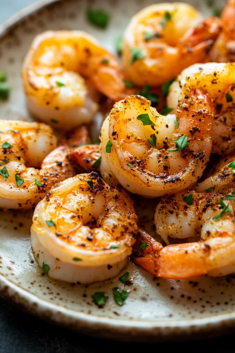Close-up of deliciously cooked shrimp in a ninja air fryer with a clean background