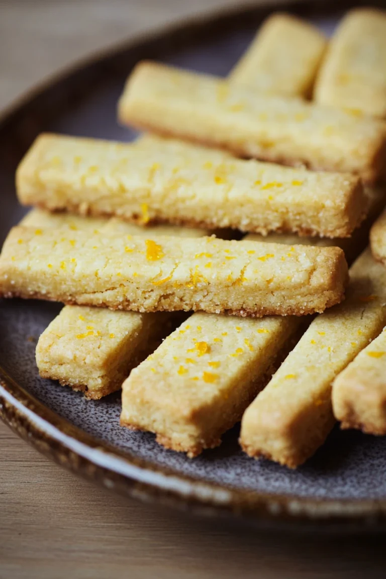Close-up of orange shortbread cookie sticks, gluten-free, on a clean background.
