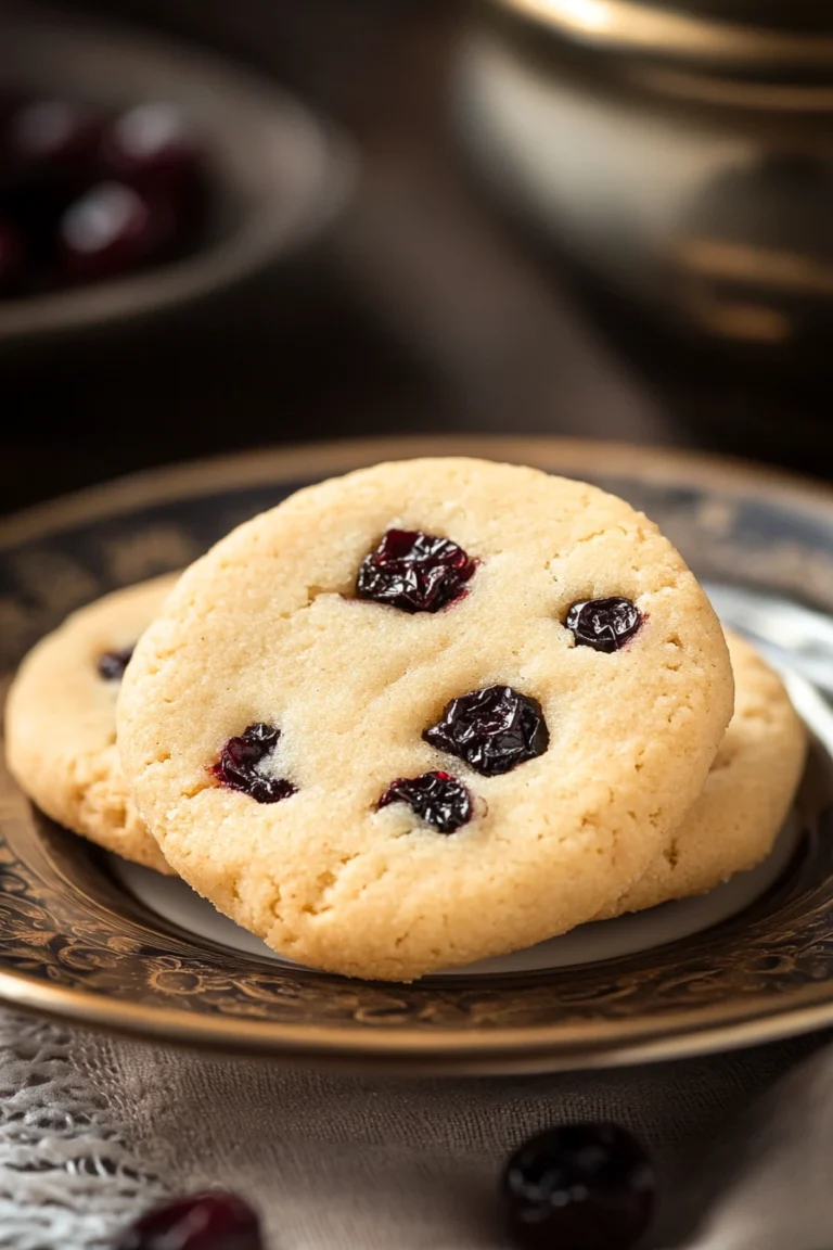 Close-up of shortbread cookies topped with cherries on a clean background