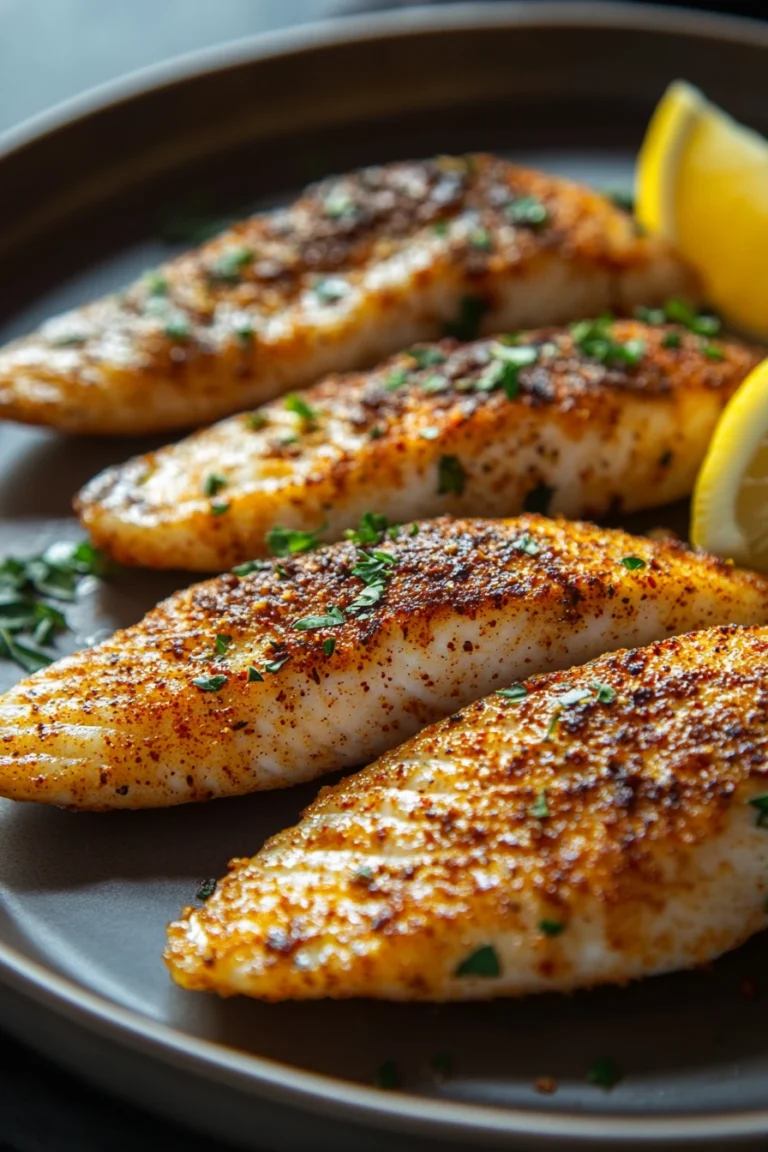 Close-up of tilapia cooked in air fryer with golden crispy texture