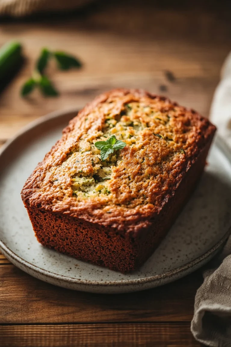 Close-up of zucchini bread drizzled with honey on a clean background.